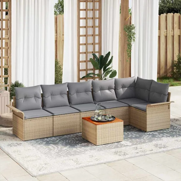 Ensemble de canapé de jardin 7 pcs Beige et Gris clair