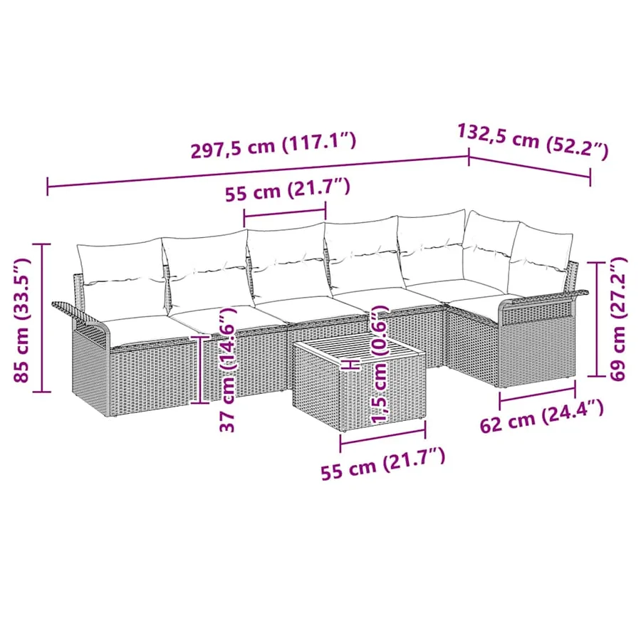 Ensemble de canapé de jardin 7 pcs Beige et Gris clair - 13