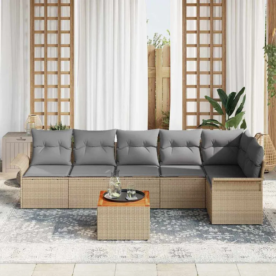 Ensemble de canapé de jardin 7 pcs Beige et Gris clair - 3