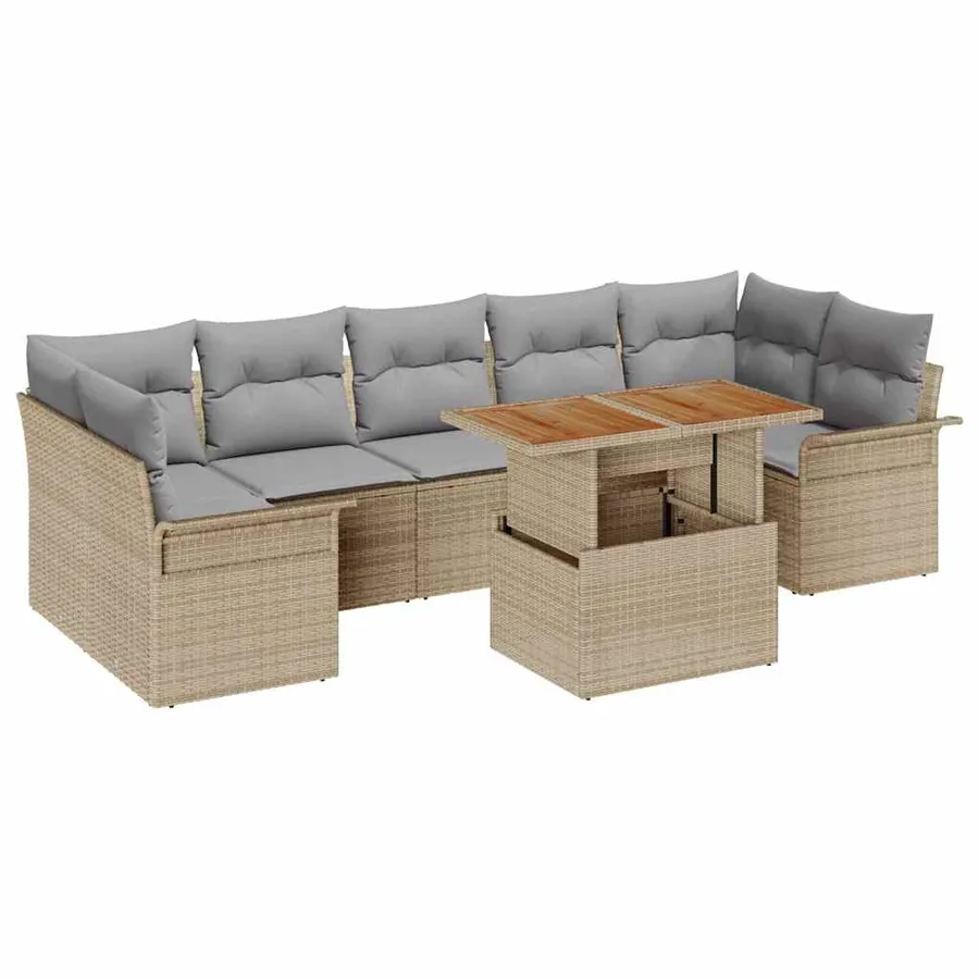 Ensemble de canapé de jardin 8 pcs Beige Poly rotin - 2