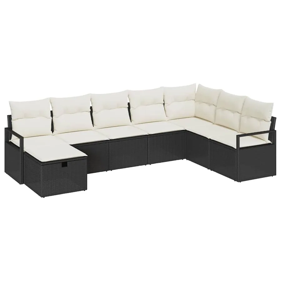 Ensemble de Canapés avec coussin 8 pcs Noir et Crème polyrotin - 2