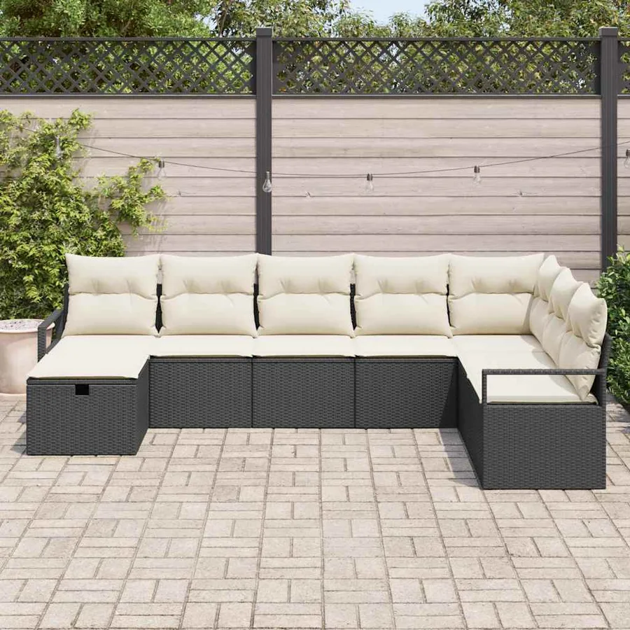 Ensemble de Canapés avec coussin 8 pcs Noir et Crème polyrotin - 3