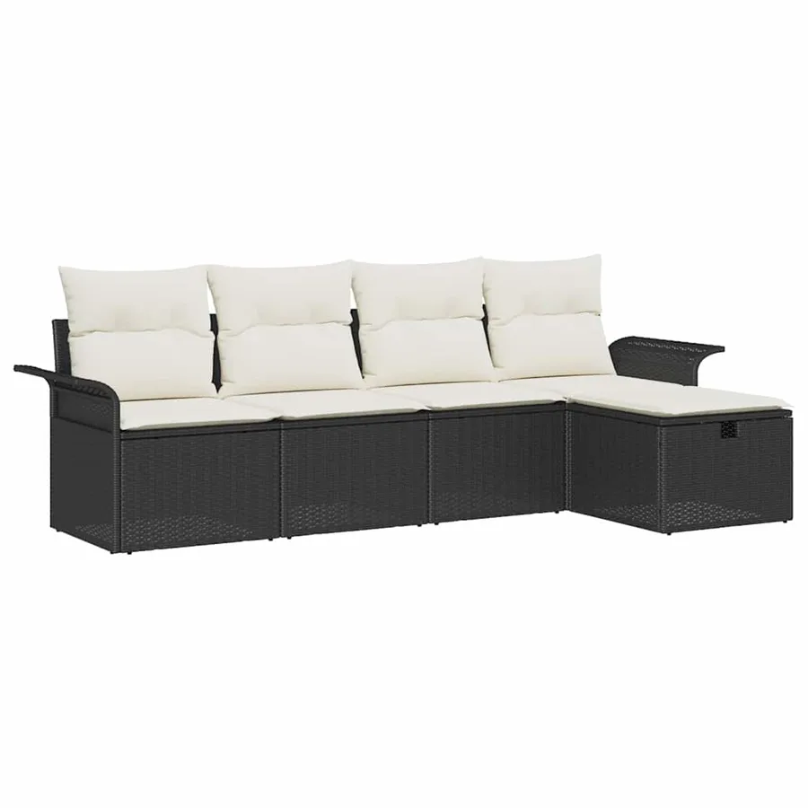 Ensemble de canapé de jardin 5 pcs Noir et Crème polyrotin - 2