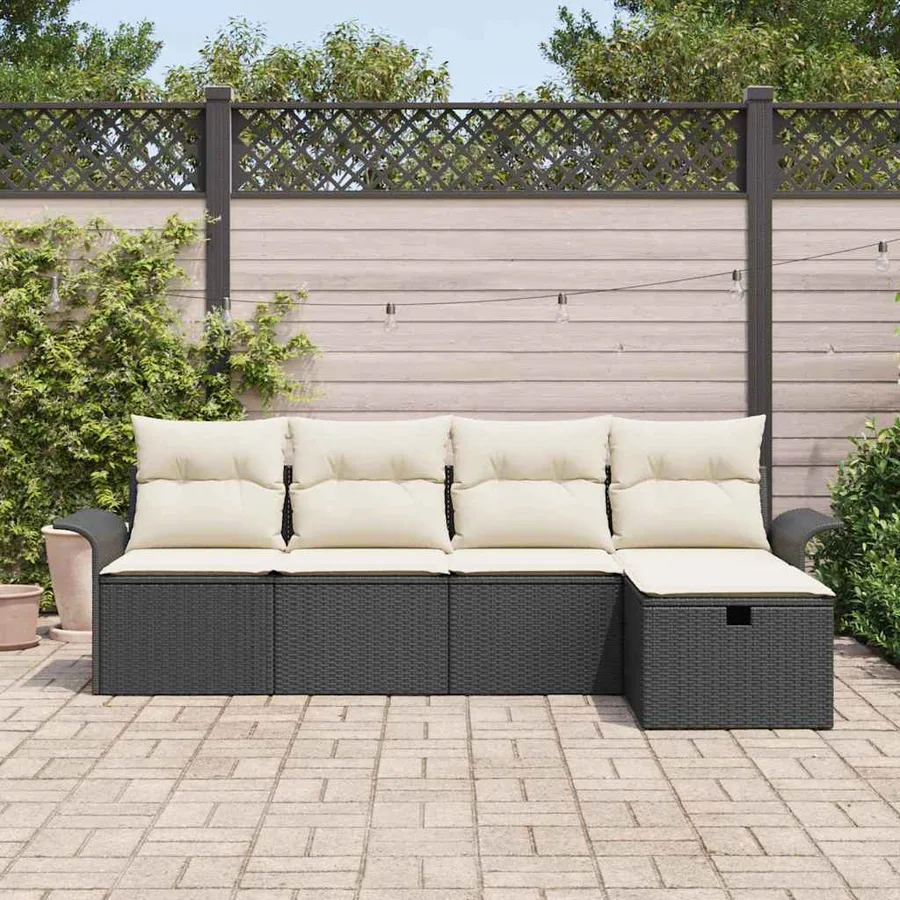 Ensemble de canapé de jardin 5 pcs Noir et Crème polyrotin - 3