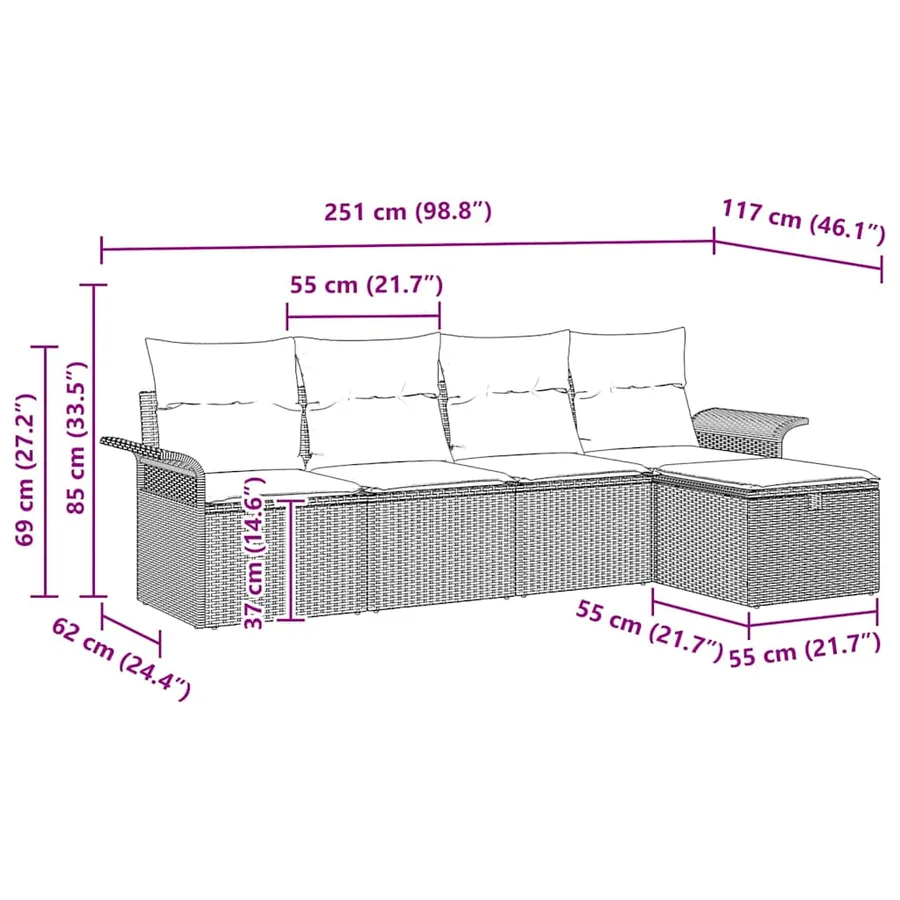 Ensemble de canapé de jardin 5 pcs Noir et Crème polyrotin - 9