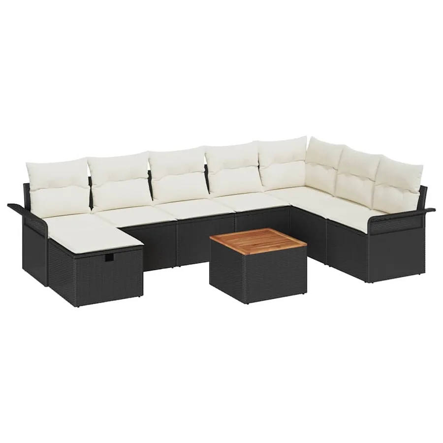 Ensemble de canapé de jardin avec coussin 9 pcs Noir polyrotin - 2