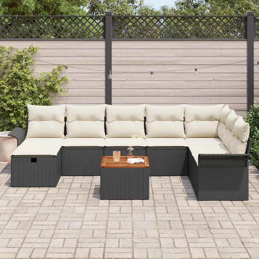 Ensemble de canapé de jardin avec coussin 9 pcs Noir polyrotin - 3