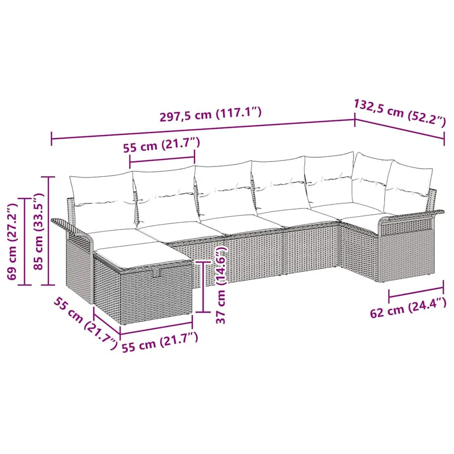 Ensemble de canapé de jardin 7 pcs Noir et Crème polyrotin - 10