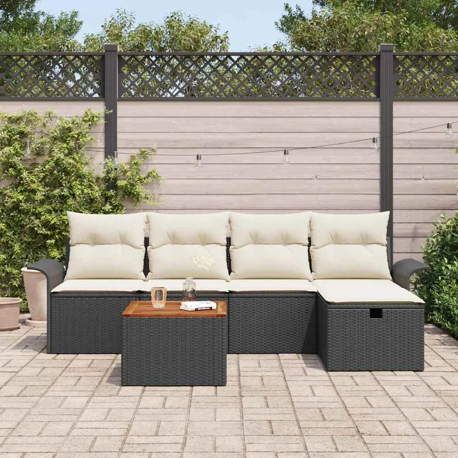 Ensemble de canapé de jardin avec coussin 6 pcs Noir polyrotin - 3