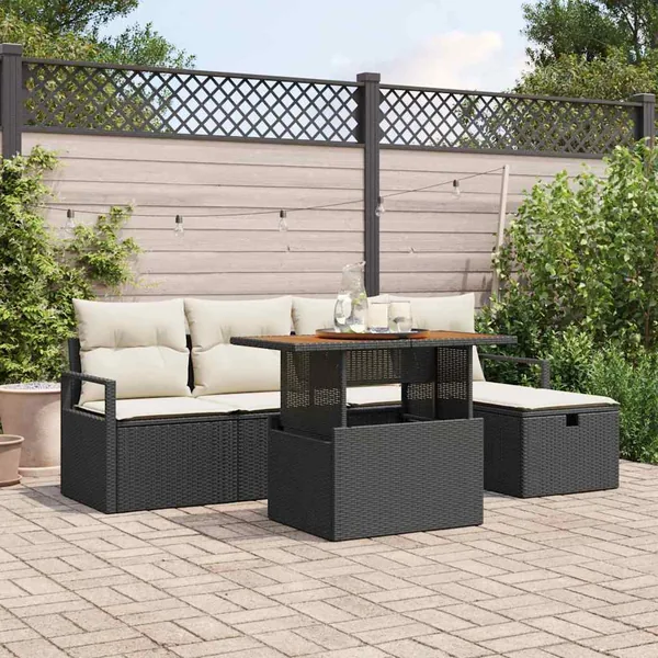 Ensemble de canapé de jardin avec coussin 6 pcs Noir polyrotin