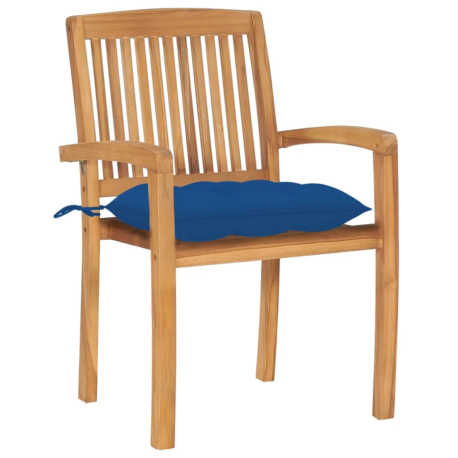 Chaises de jardin lot de 2 et coussins bleu Bois de teck massif - 2