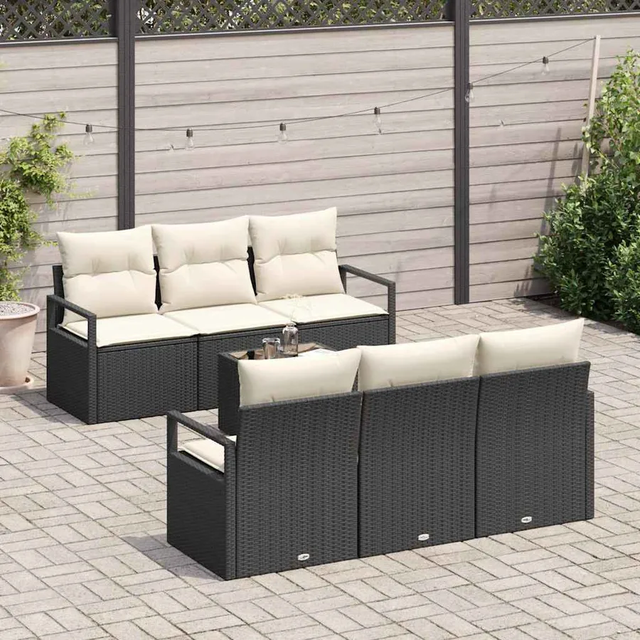 Ensemble de Canapés avec coussin 7 pcs Noir et Crème polyrotin - 3