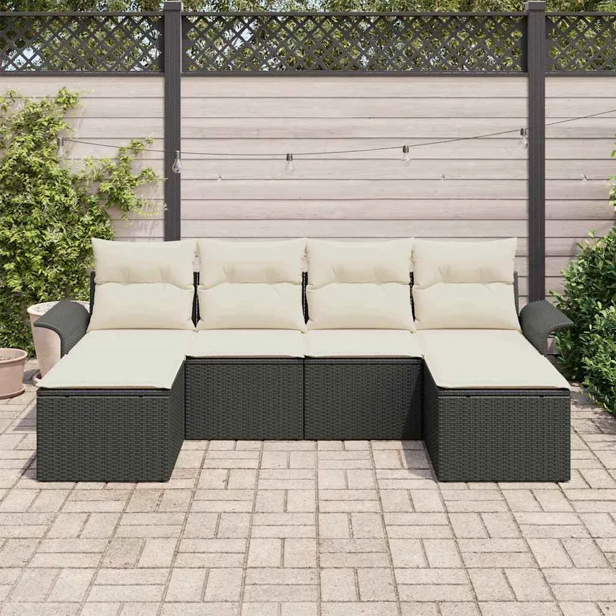 Ensemble de canapé de jardin avec coussin 6 pcs Noir polyrotin - 3