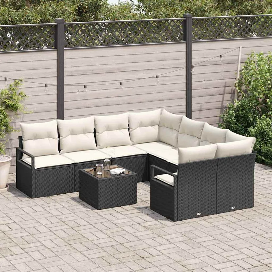 Ensemble de Canapés avec coussin 9 pcs Noir et Crème polyrotin - 3