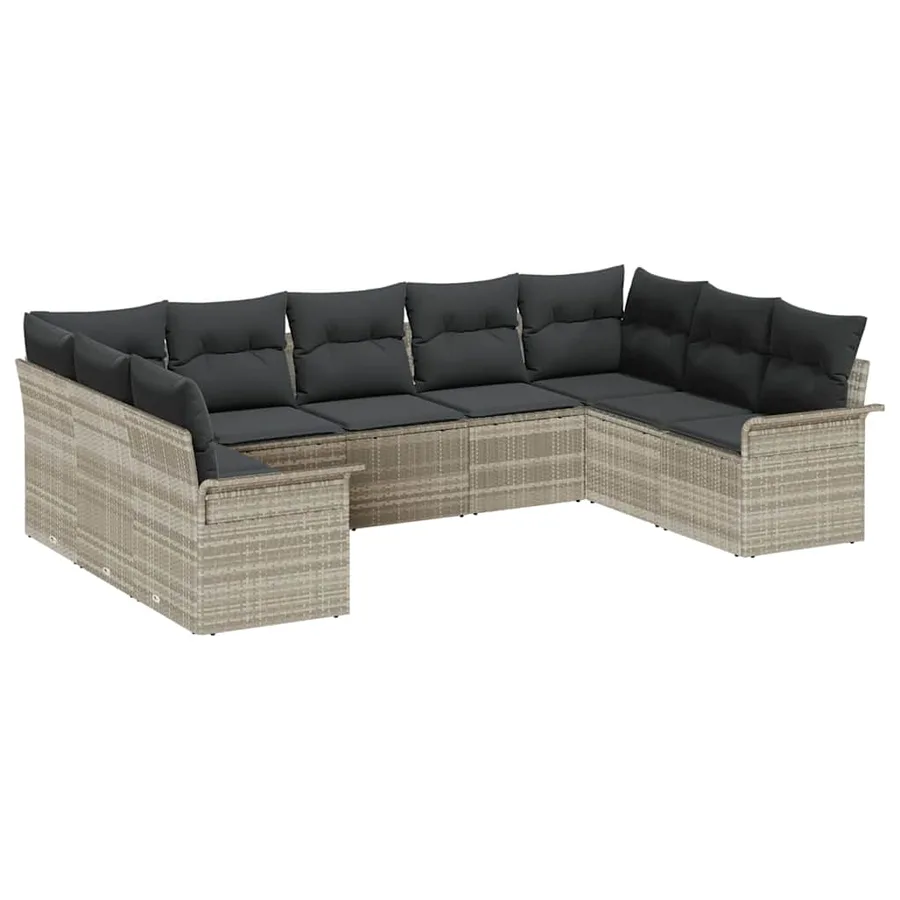Ensemble de canapé de jardin avec coussin Gris clair polyrotin - 2