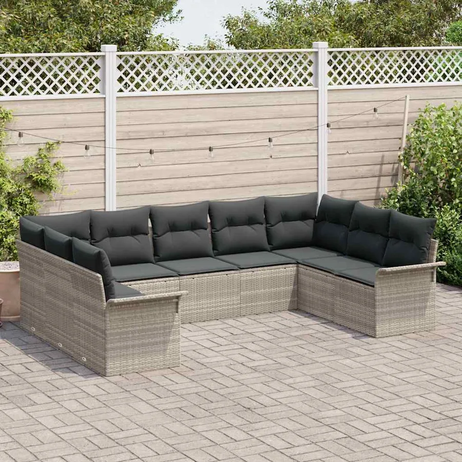 Ensemble de canapé de jardin avec coussin Gris clair polyrotin - 3
