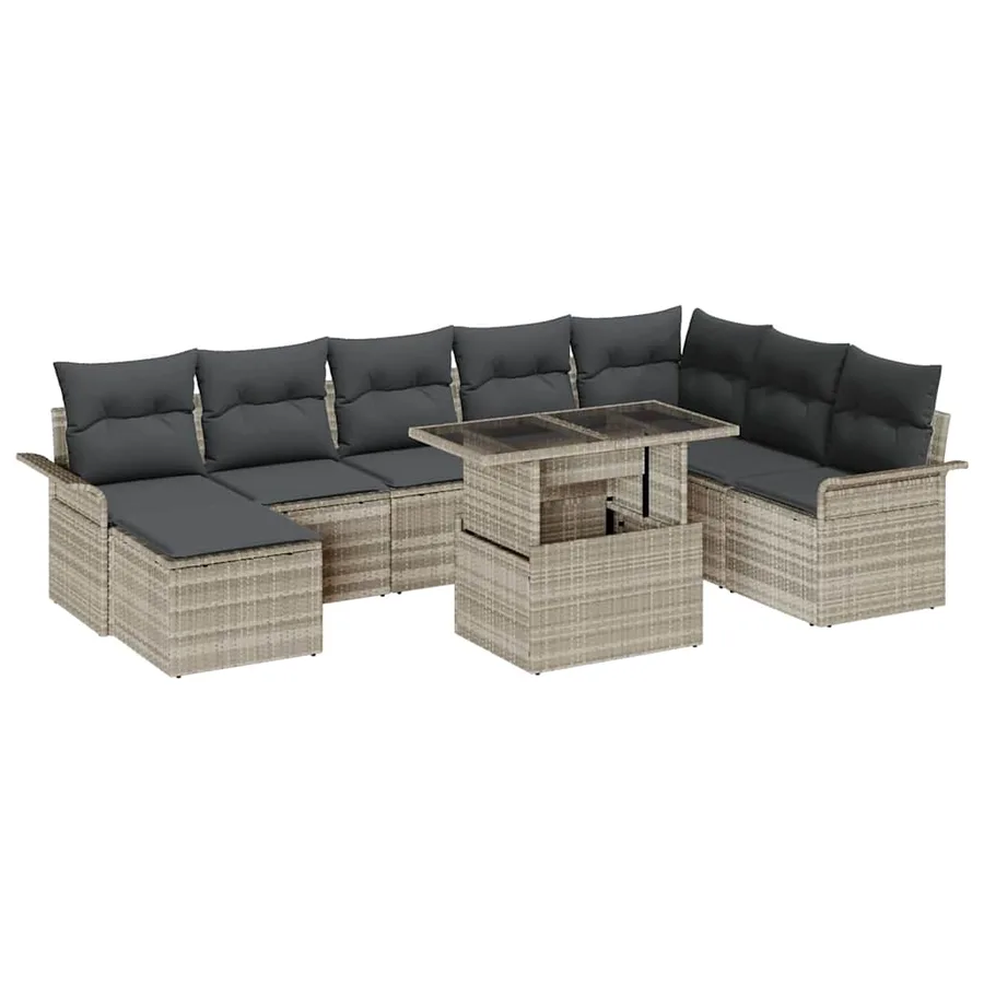 Ensemble de canapé de jardin 9 pcs Gris clair polyrotin - 2