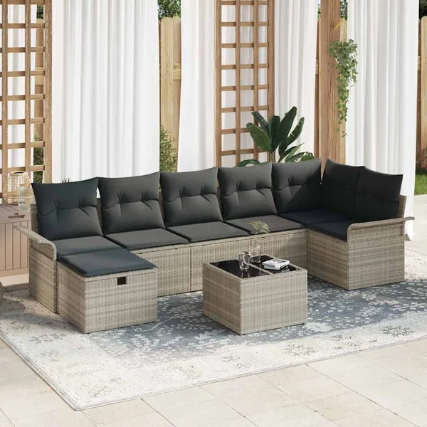 Ensemble de canapé de jardin 8 pcs Gris clair polyrotin