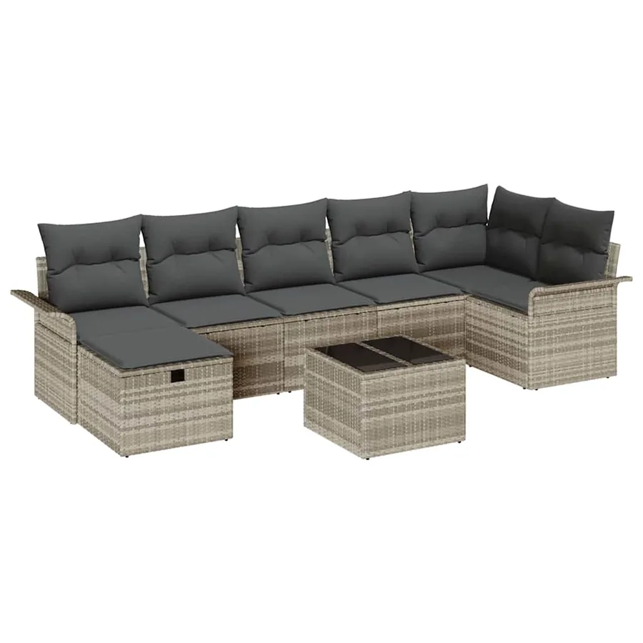 Ensemble de canapé de jardin 8 pcs Gris clair polyrotin - 2