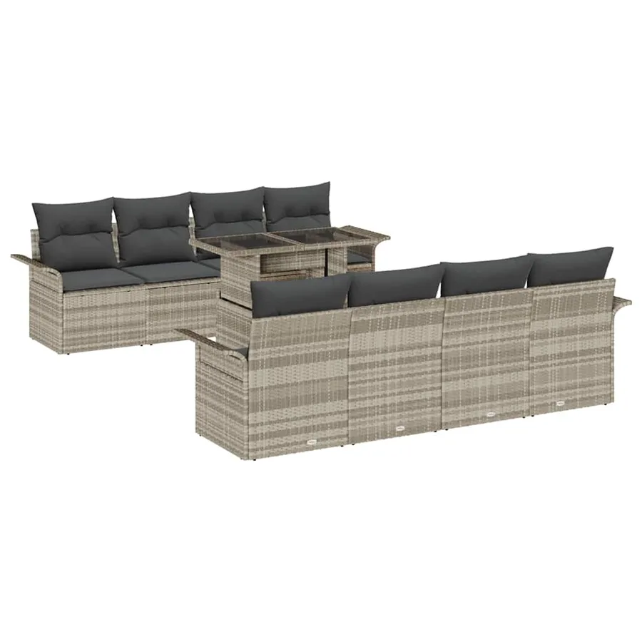 Ensemble de canapé de jardin 9 pcs Gris clair polyrotin - 2