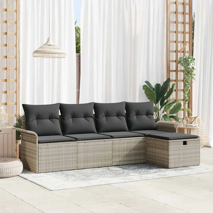Ensemble de canapé de jardin 5 pcs Gris clair polyrotin