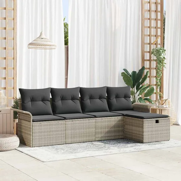 Ensemble de canapé de jardin 5 pcs Gris clair polyrotin