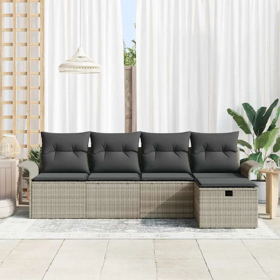 Ensemble de canapé de jardin 5 pcs Gris clair polyrotin - 3