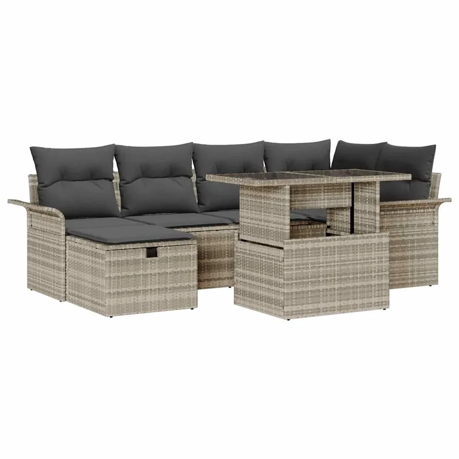 Ensemble de canapé de jardin 7 pcs Gris clair polyrotin - 2