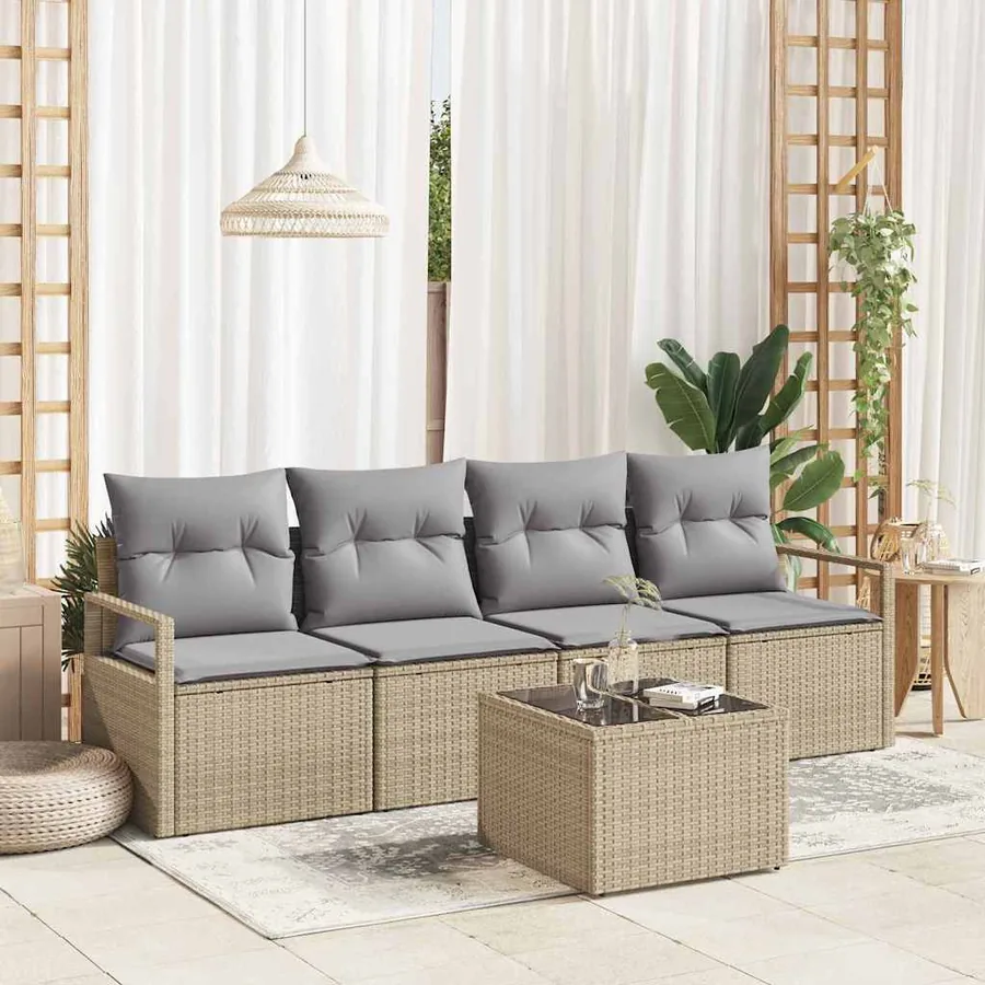Ensemble de Canapés 5 pcs Beige et gris polyrotin