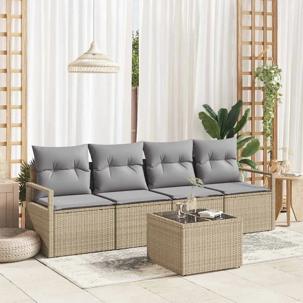 Ensemble de Canapés 5 pcs Beige et gris polyrotin
