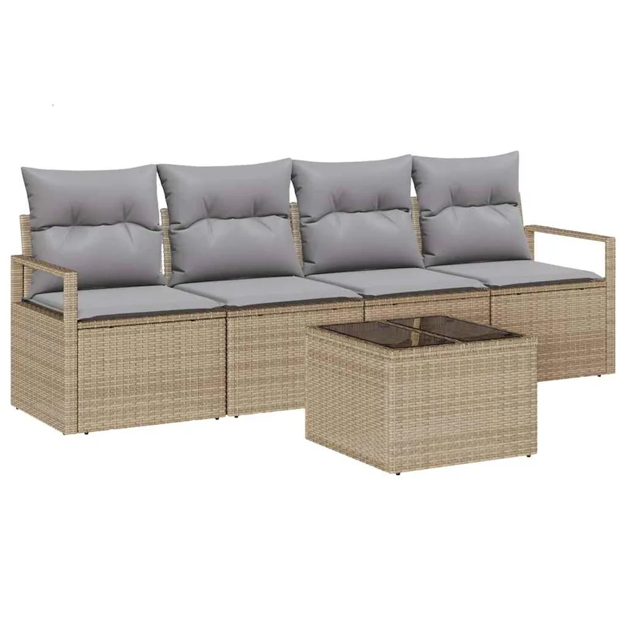 Ensemble de Canapés 5 pcs Beige et gris polyrotin - 2