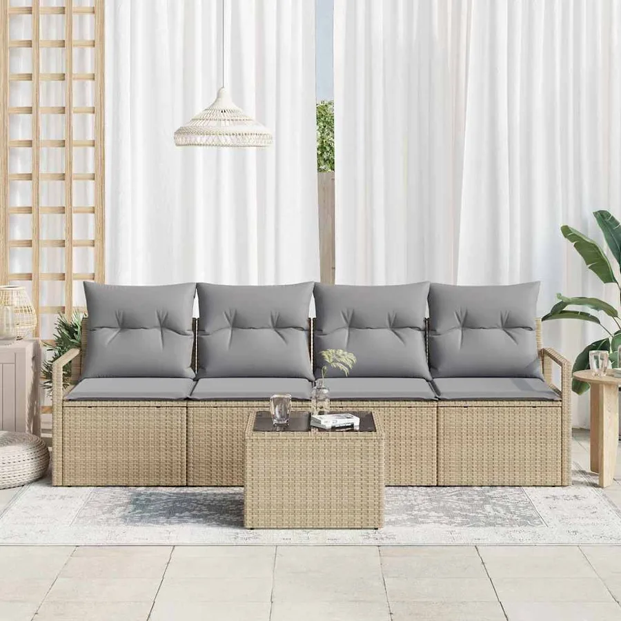 Ensemble de Canapés 5 pcs Beige et gris polyrotin - 3