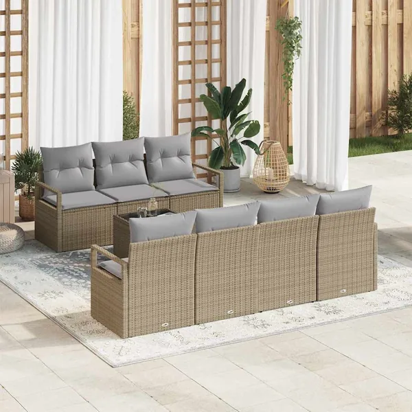 Ensemble de Canapés avec coussin 8 pcs Beige et gris polyrotin