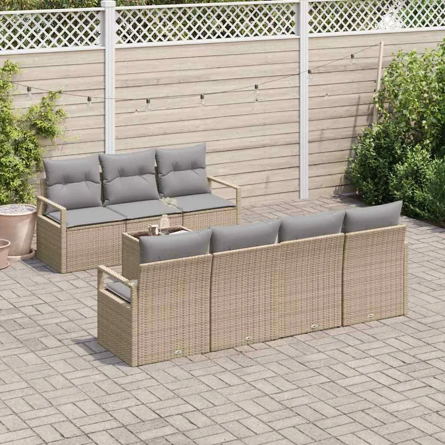 Ensemble de Canapés avec coussin 8 pcs Beige et gris polyrotin - 3