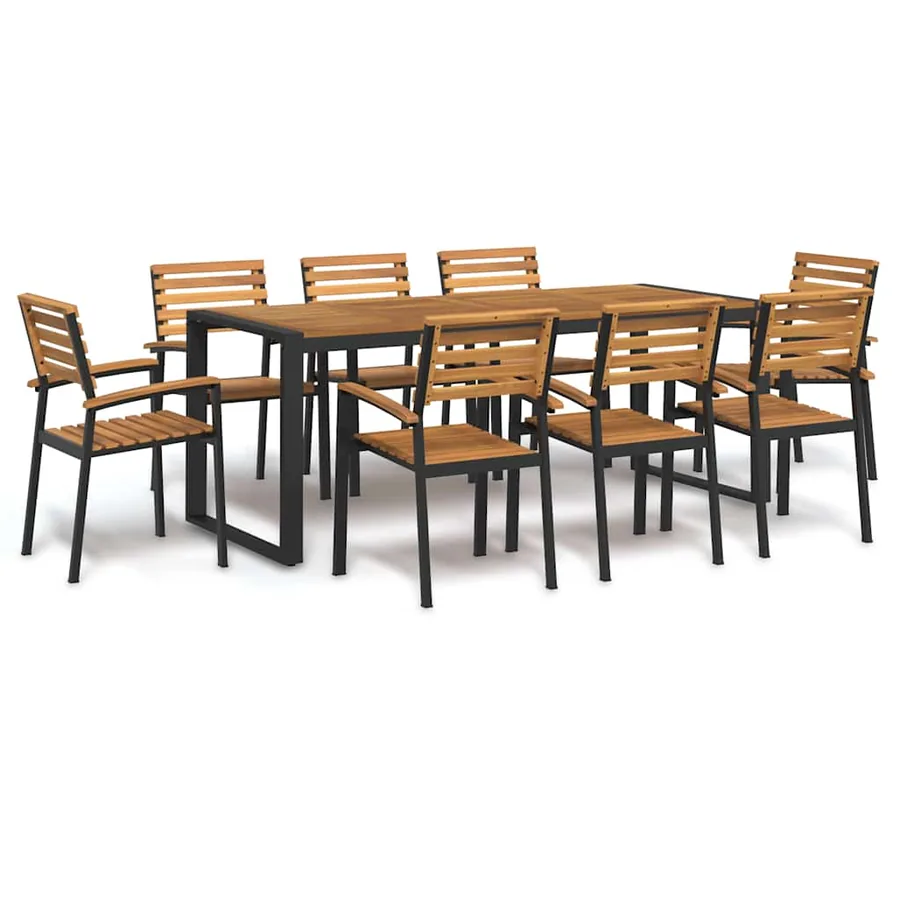 Ensemble à manger de jardin 9 pcs bois d'acacia solide et métal