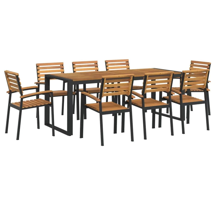 Ensemble à manger de jardin 9 pcs bois d'acacia solide et métal - 2