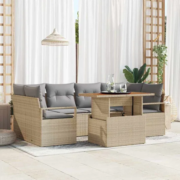 Ensemble de canapé de jardin 7 pcs beige et gris clair