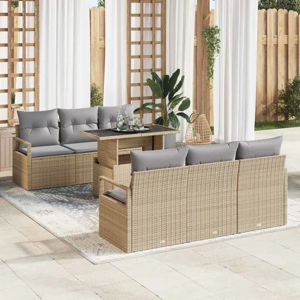 Ensemble de canapé de jardin 7 pcs Beige et Gris clair
