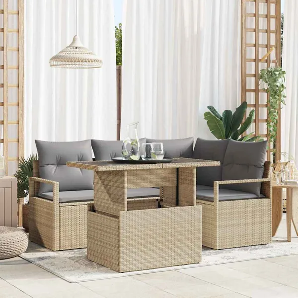 Ensemble de canapé de jardin 5 pcs beige et gris clair