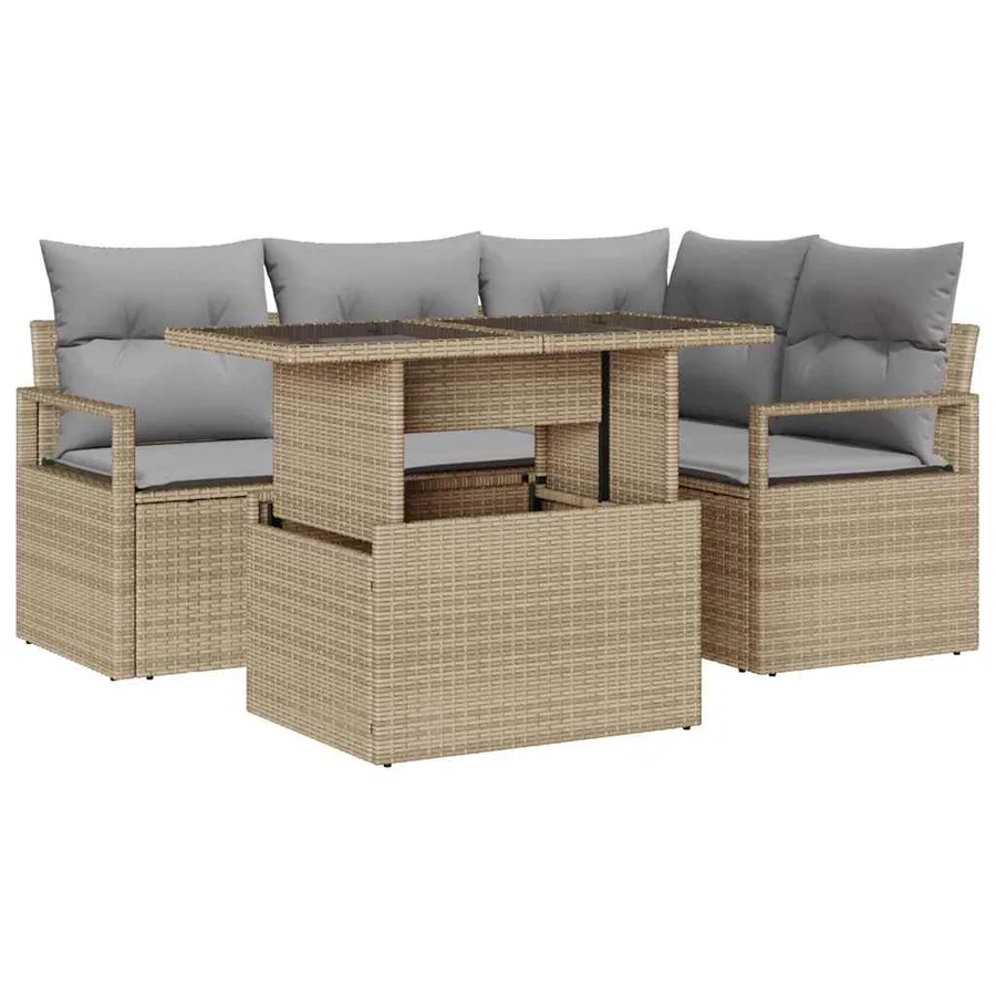 Ensemble de canapé de jardin 5 pcs beige et gris clair - 2