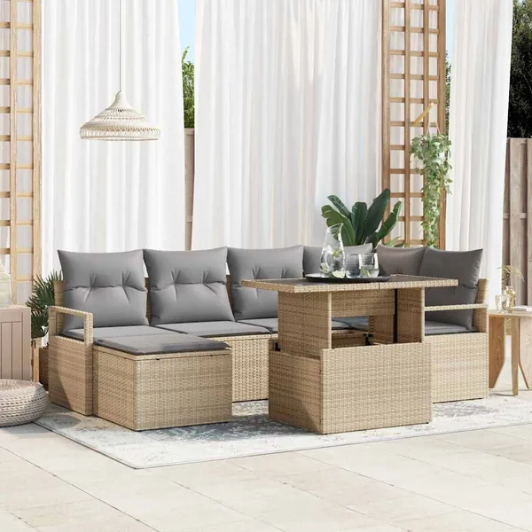 Ensemble de canapé de jardin 7 pcs beige et gris clair