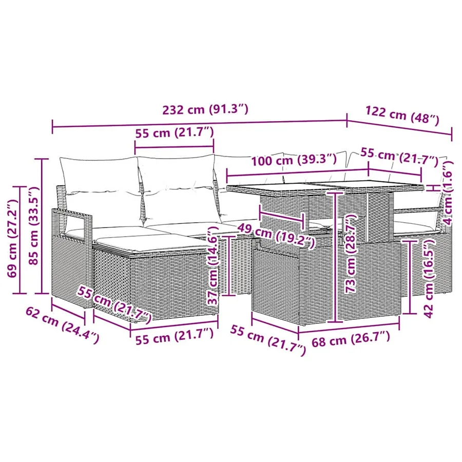 Ensemble de canapé de jardin 7 pcs beige et gris clair - 12