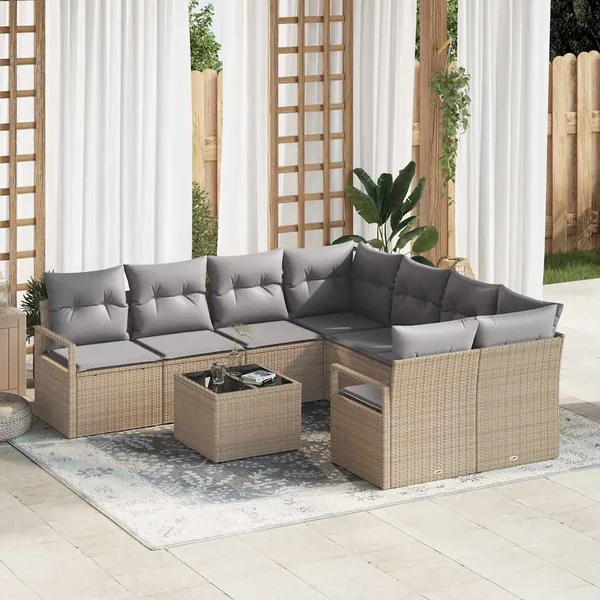 Ensemble de Canapés avec coussin 9 pcs Beige et gris polyrotin
