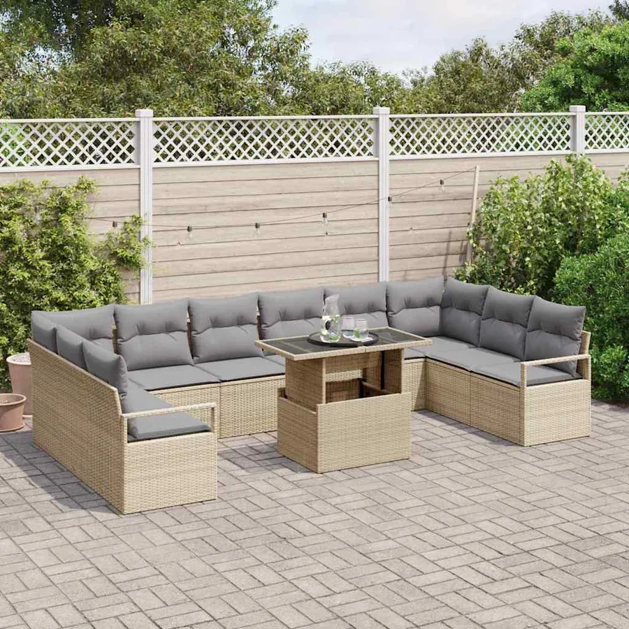 Ensemble de canapé de jardin 11 pcs Beige et Gris clair - 3