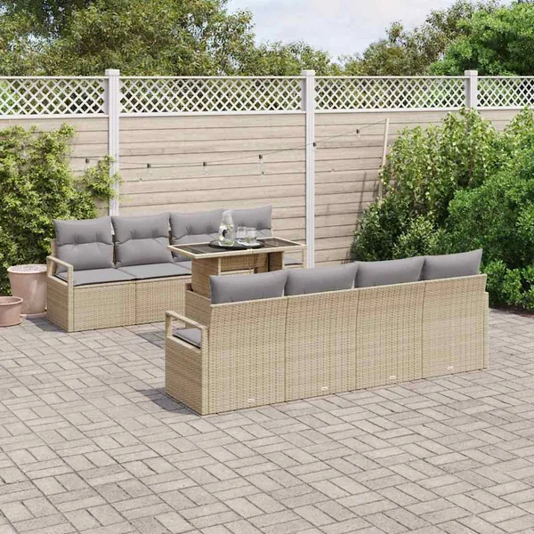 Ensemble de canapé de jardin 9 pcs Beige et Gris clair