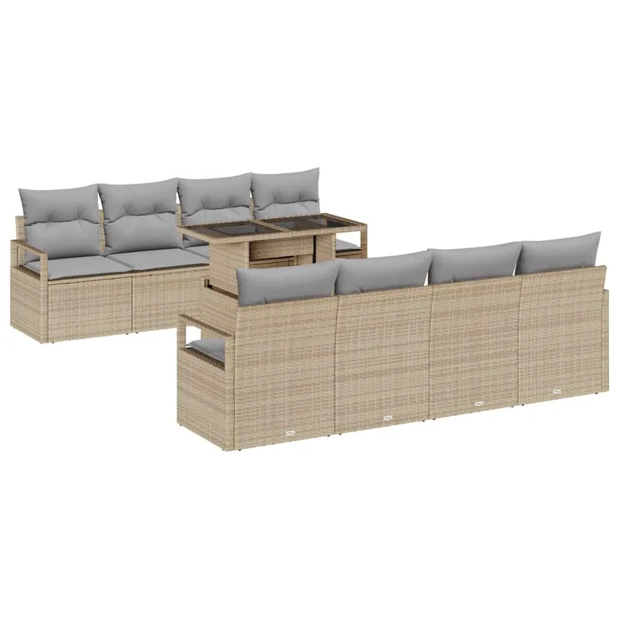 Ensemble de canapé de jardin 9 pcs Beige et Gris clair - 2