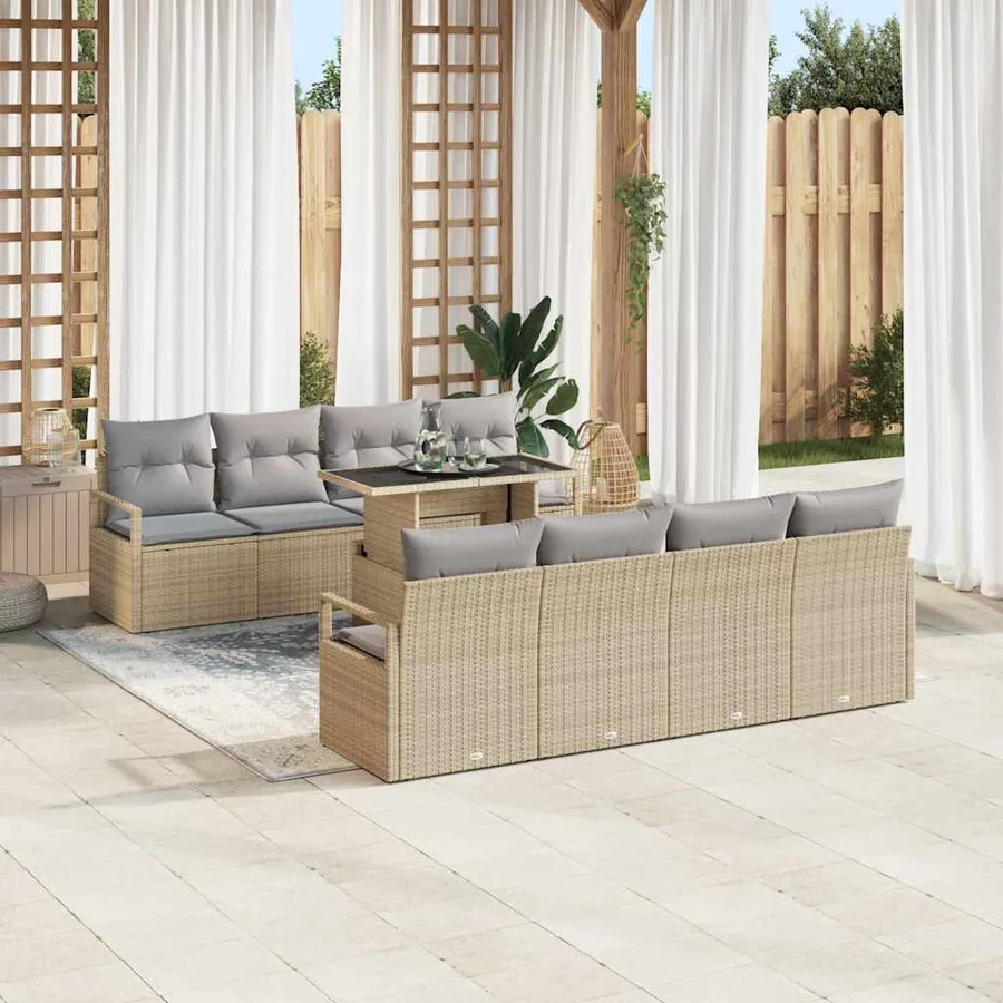 Ensemble de canapé de jardin 9 pcs Beige et Gris clair - 3