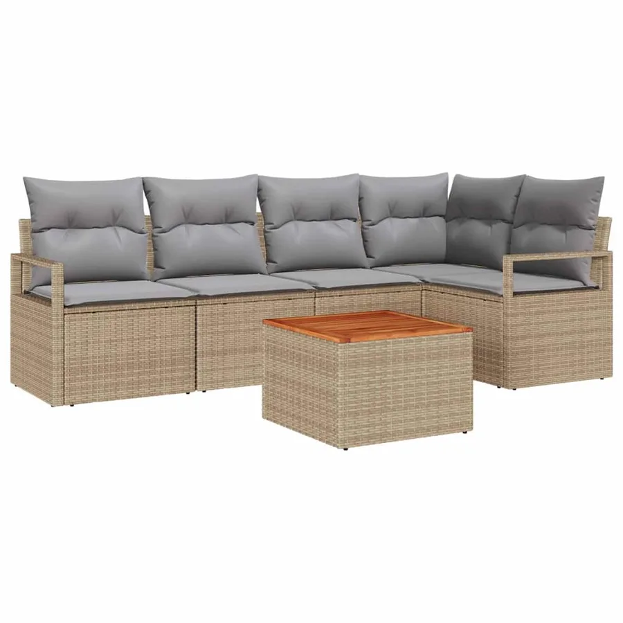 Ensemble de canapé de jardin avec coussin 6 pcs Beige polyrotin - 2