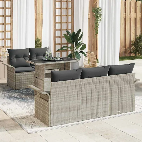 Ensemble de canapé de jardin 6 pcs Gris clair Poly Rattan
