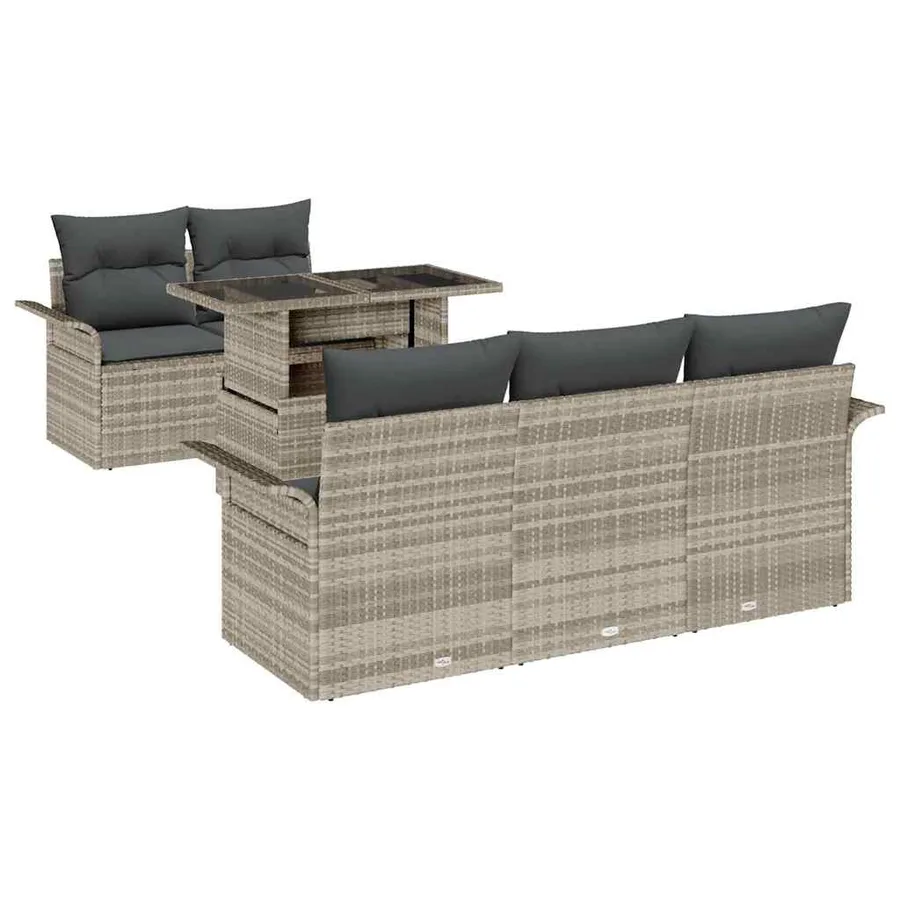 Ensemble de canapé de jardin 6 pcs Gris clair Poly Rattan - 2